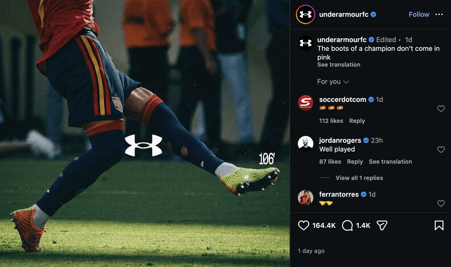 Under Armour haalt uit naar roze voetbalschoenen op het WK 2026 met virale post